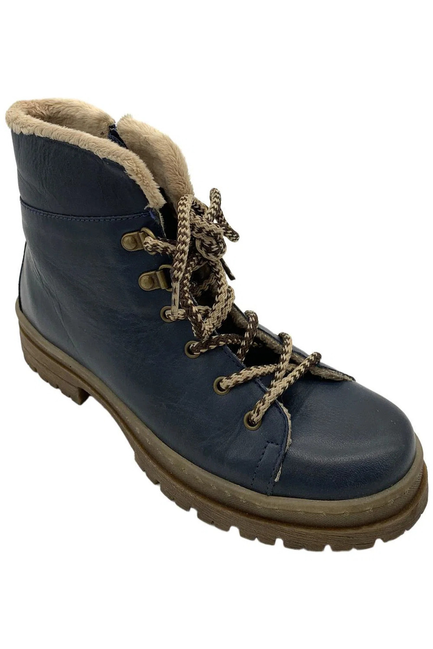 Miz Mooz Auburn Leather Cozy Lined Lace-Up Boots Denim - Medium